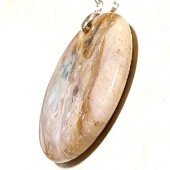 Natural Peachy Agate Pendant, Large Genuine Gemstone Round Coin Pendant - Picture 4 of 12
